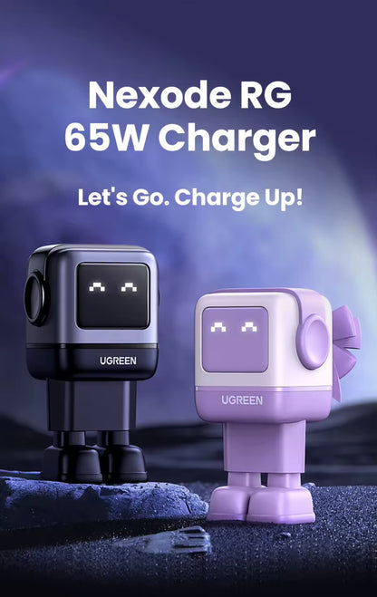 מטען מהיר 65W מבית uGreen – עיצוב רובוטי, טעינה מהירה Quick Charge 4.0 למכשירי iPhone, MacBook, טאבלטים, מחשבים ניידים, אוזניות ושעונים