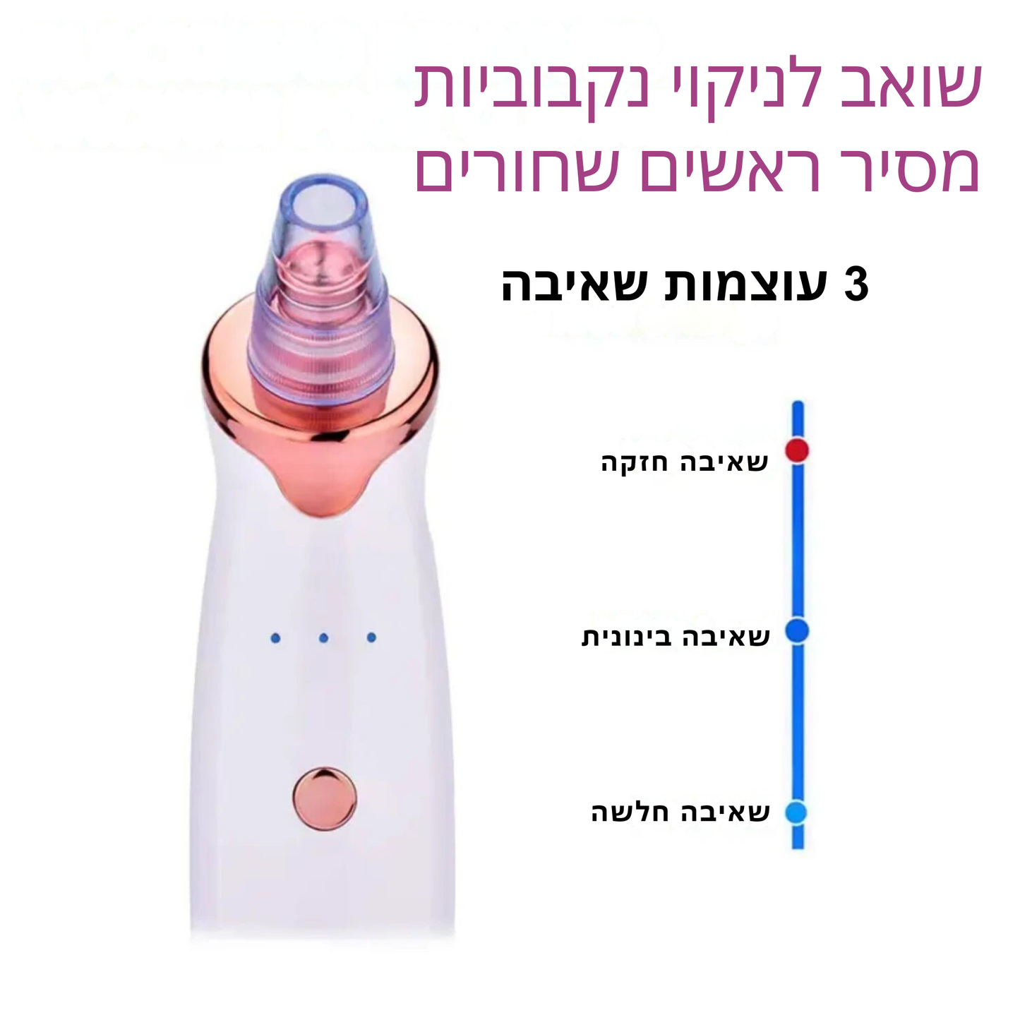 שואב חשמלי נטען להסרת שחורים – ניקוי אינטנסיבי לעור חלק ובריא, כולל חיבור -USB בעל 3 עוצמות שאיבה ו-5 ראשים מתחלפים לטיפול מושלם!