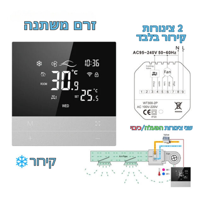 מפסק חכם למזגן מיני מרכזי מבית Toya הכולל מסך מגע מתקדם – כולל פונקציית נעילת ילדים ובקרה חכמה לחיסכון מרבי באנרגיה עם 6 מצבי חיסכון. שליטה מרחוק על המיזוג באמצעות אפליקציה, תומך באלקסה ו-Google Home לחוויית בית חכם ונוח.