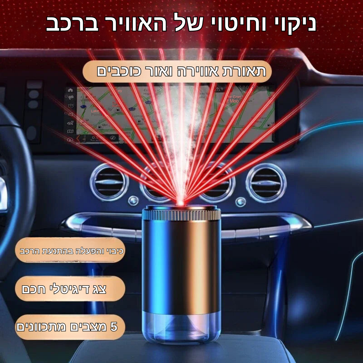 מפיץ ריחות חכם לרכב ולבית – מפיץ ארומה מתכוונן עם 5 רמות ריסוס, תאורת אווירה מעוצבת ואווירה של שמיים מלאים בכוכבים – עיצוב יוקרתי ואיכותי לכל סביבה