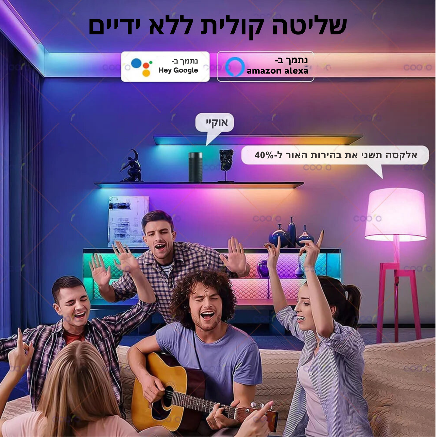 מנורת LED RGB 15W חכמה בעיצוב מודרני מבית Toya - תאורה מתקדמת עם מגוון רחב של צבעים, תמיכה ב-Alexa ו-Google Home ויכולת שליטה באפליקציה לשדרוג הבית.