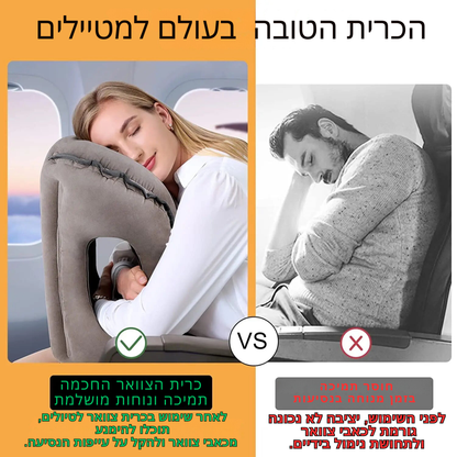 כרית מתנפחת לנסיעות תמיכה אופטימלית לראש ולסנטר, אידיאלית לטיסות, נסיעות ברכב \ ברכבת ומנוחות במשרד, פתרון מקצועי לרגיעה ושינה נוחה בכל מקום