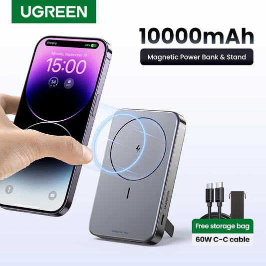 סוללת גיבוי מגנטית עוצמתית 10000mAh מבית UGREEN - טעינה מהירה אלחוטית 22.5W בטכנולוגיית MagSafe