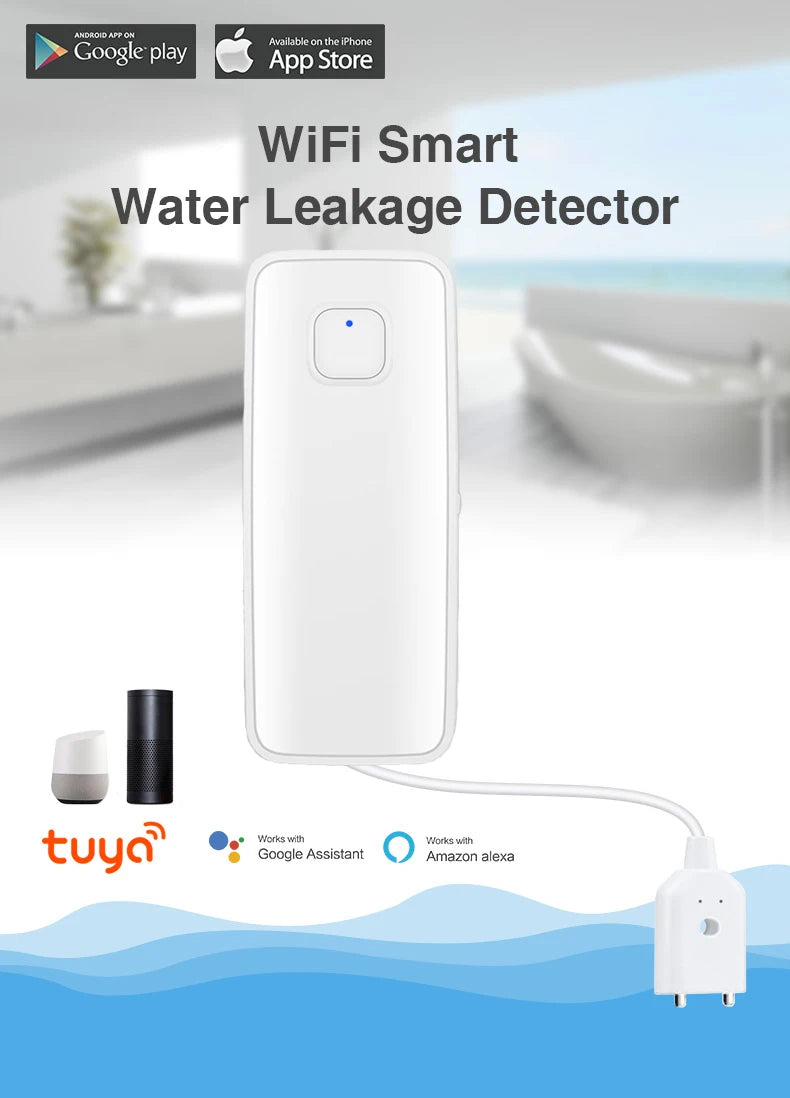 חיישן דליפת מים חכם Tuya WiFi – התרעת הצפה, אבטחת בית מתקדמת ותמיכה ב-Alexa, Google Assistant ואפליקציית Smart Life