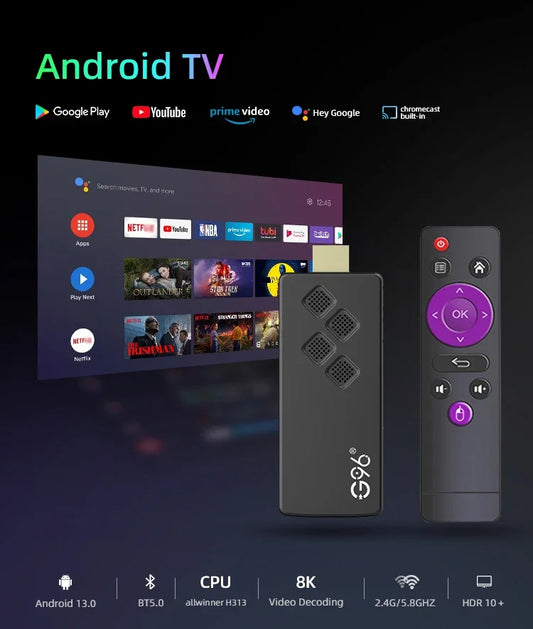 סטרימר Android TV 13.0 4K נייד וקומפקטי – הפוך כל טלוויזיה לחכמה עם ביצועים חזקים, תמונה חדה, WiFi בתדרים כפולים ותמיכה במגוון רחב של אפליקציות